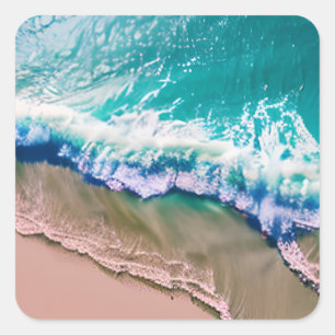 Turquoise Waves on a Sandy Beach Square Sticker