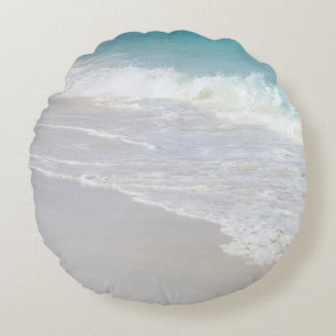Turquoise Waves on White Sand 1 Round Pillow