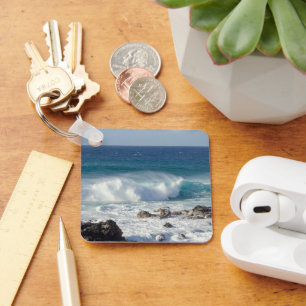 Turquoise Waves, Rugged Tropical Shore Keychain