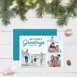 Turquoise Waves Sea-Sun's Greetings Photo Holiday Card<br><div class="desc">Turquoise Waves Sea-Sun's Greetings Photo holiday card has turquoise aqua wave pattern back side. Personalize it by replacing the placeholder text and replace the placeholder images with your own photos. For more options such as to change the font and it's size/colour or the spacing between letters click the "Customize" button....</div>
