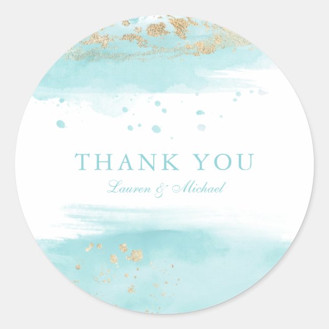 Turquoise Wedding Favour Thank You Classic Round Sticker (Front)