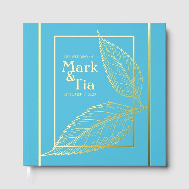 Turquoise Wedding Foil Guest Book (Front)