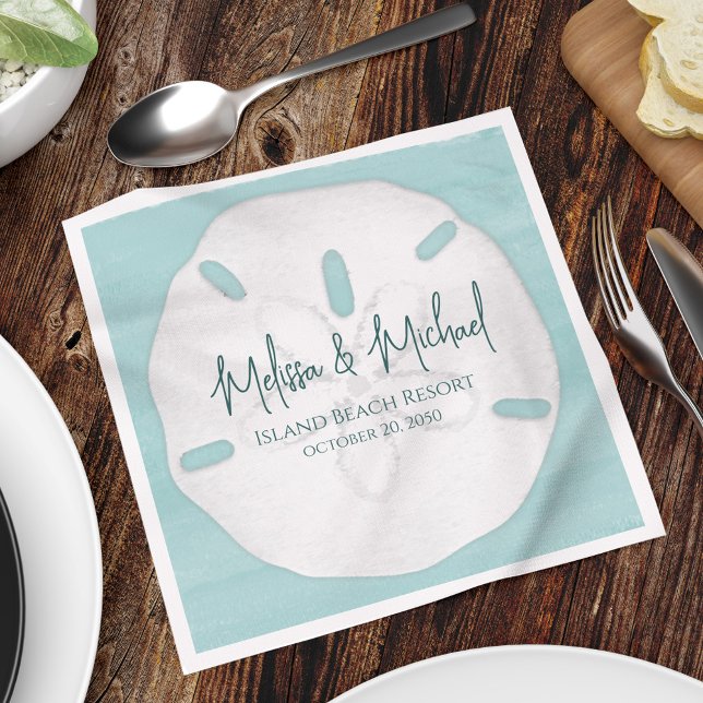 Turquoise Wedding Minimalist Beach Sand Dollar Napkin (Wedding turquoise custom sand dollar napkins,)