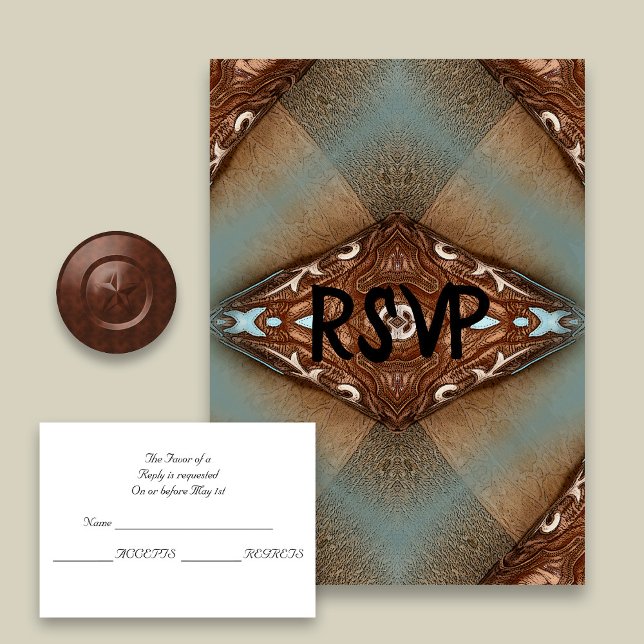 Turquoise Western Motif  Wedding RSVP Card (Creator Uploaded)