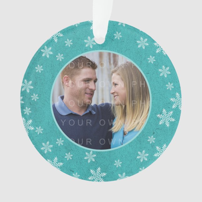 Turquoise Whimsical Snowflakes Ornement photo de v (devant)
