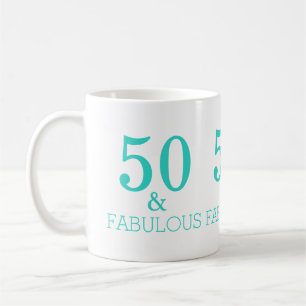 Turquoise White 50 And Fabulous Birthday Party Coffee Mug