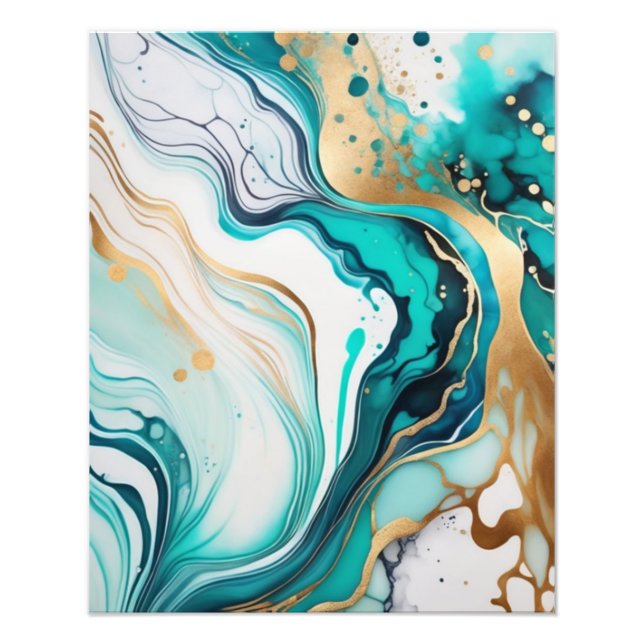 Turquoise, White, and Gold Abstract Photo Print (Front)