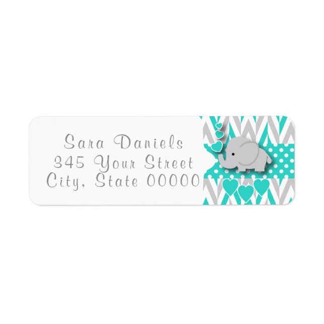 Turquoise, White and Grey Elephant Baby Shower 2 (Front)