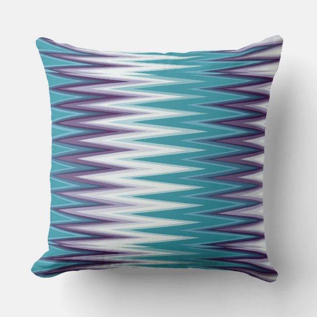 Turquoise, white and Purple Zigzags Throw Pillow (Front)
