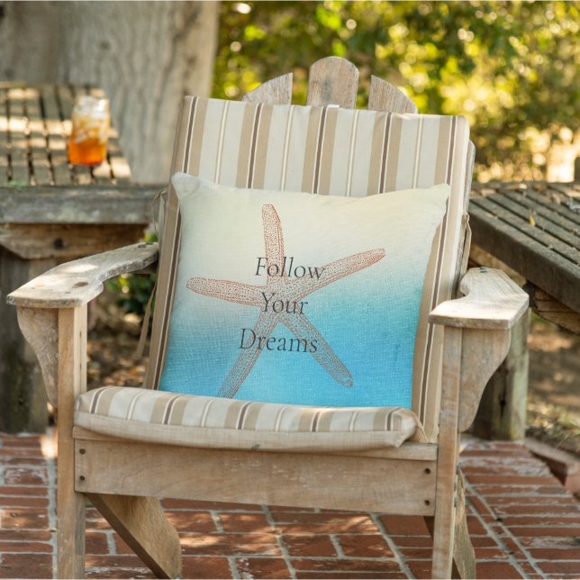 Turquoise White Aqua Blue Beach Starfish Outdoor Pillow (Chair)