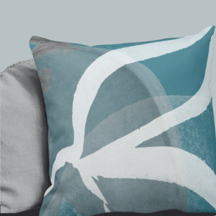 Turquoise & White Artistic Abstract Watercolor Throw Pillow