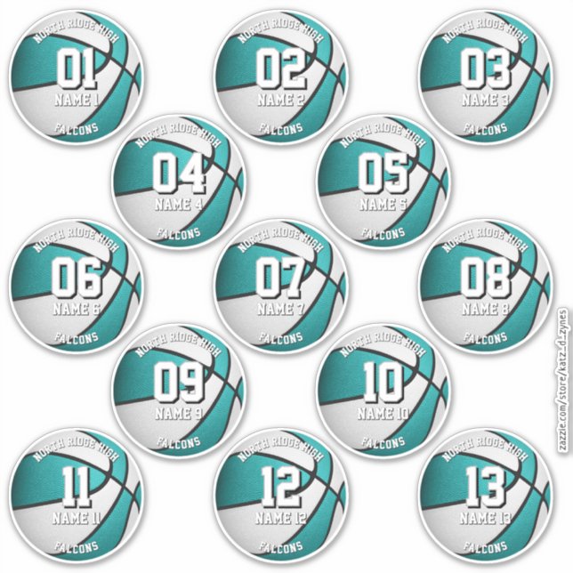 turquoise white basketball custom girls' names (Front)