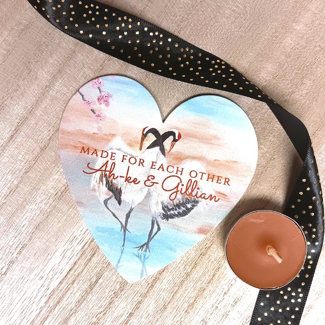 Turquoise White Beige Asian Tancho Cranes Paper Coaster (Personalized wedding coaster, couple's names, love birds, tancho cranes, Japanese wedding theme)
