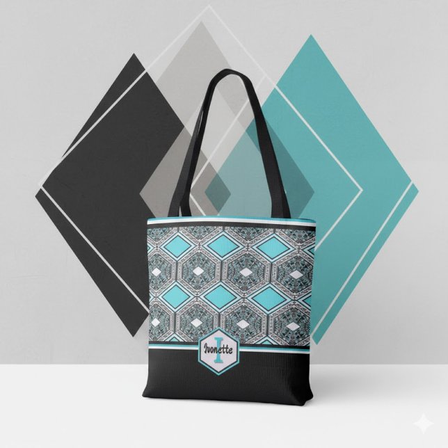 Turquoise, White & Black Tribal Tapestry Tote Bag (Creator Uploaded)