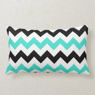 Turquoise White Black Zigzag Lumbar Pillow