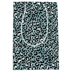 Turquoise White Blue Leopard Print    Medium Gift Bag