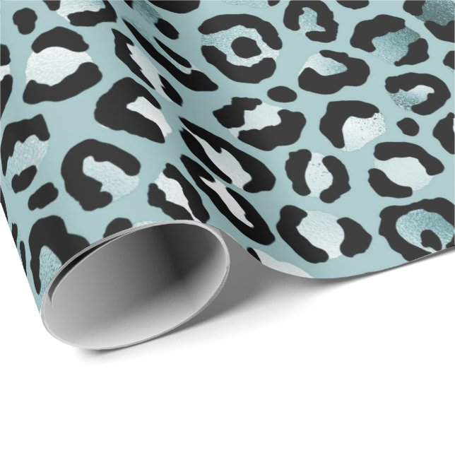 Turquoise White Blue Leopard Print  Wrapping Paper (Roll Corner)
