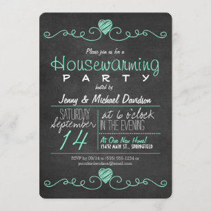 Turquoise & White Chalkboard Housewarming Party Invitation