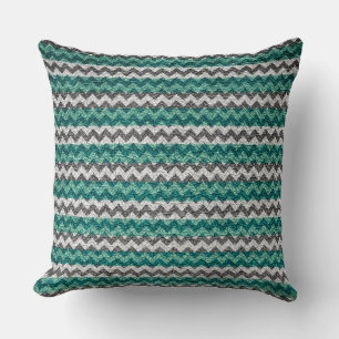 Turquoise White Chevron Stripes Pattern Throw Pillow