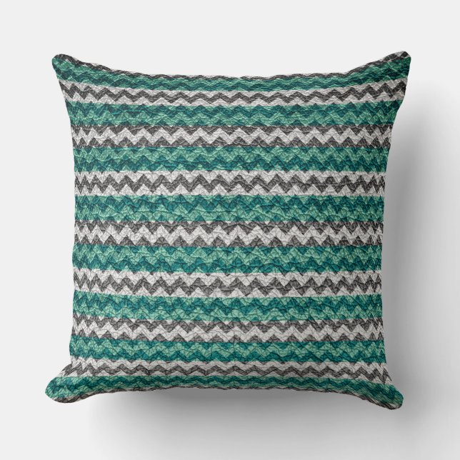 Turquoise White Chevron Stripes Pattern Throw Pillow (Front)