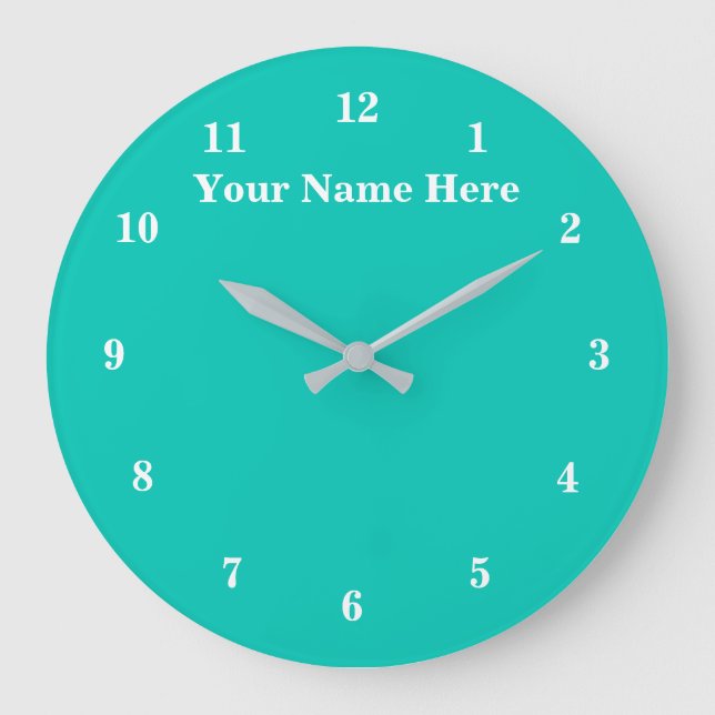 Turquoise White Clock with Custom Text and Colours (Front)