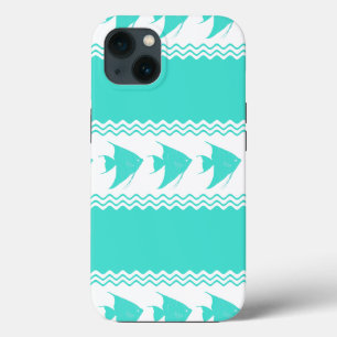 Turquoise White Coastal Angelfish Stripes iPhone 13 Case