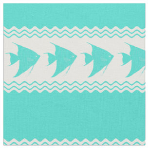 Turquoise White Coastal Angelfish Stripes Fabric