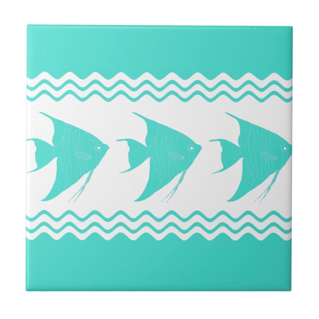 Turquoise White Coastal Angelfish Stripes Tile (Front)