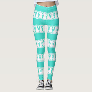 Turquoise White Coastal Lobster Stripes Leggings