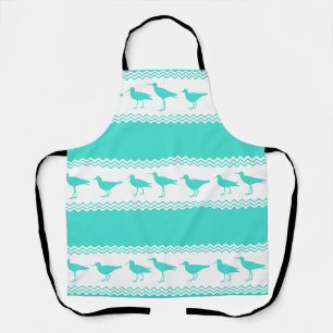 Turquoise White Coastal Sandpiper Bird Stripes Apron
