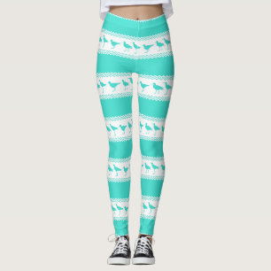 Turquoise White Coastal Sandpiper Bird Stripes Leggings