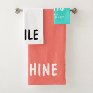 Turquoise White Coral Sunshine Smile Typography Bath Towel Set