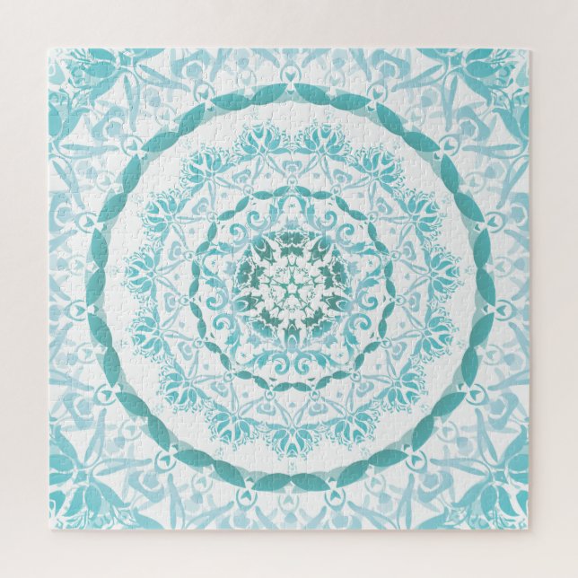 Turquoise White Damask Mandala Jigsaw Puzzle (Vertical)