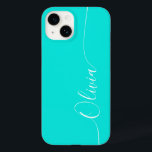 Turquoise White Elegant Calligraphy Script Name Case-Mate iPhone 14 Case<br><div class="desc">Turquoise Elegant White Calligraphy Script Custom Personalized Name iPhone 14 Smart Phone Cases features a modern and trendy simple and stylish design with your personalized name in elegant hand written calligraphy script typography on a turquoise background. Designed by ©Evco Studio www.zazzle.com/store/evcostudio</div>