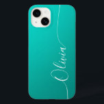 Turquoise White Elegant Calligraphy Script Name Case-Mate iPhone 14 Case<br><div class="desc">Turquoise Shimmer White Elegant Calligraphy Script Custom Personalized Name iPhone 14 Smart Phone Cases features a modern and trendy simple and stylish design with your personalized name in elegant hand written calligraphy script typography on a metallic turquoise shimmer background. Designed by ©Evco Studio www.zazzle.com/store/evcostudio</div>