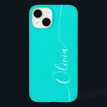 Turquoise White Elegant Calligraphy Script Name Case-Mate iPhone 14 Case<br><div class="desc">Turquoise Elegant White Calligraphy Script Custom Personalized Name iPhone 14 Smart Phone Cases features a modern and trendy simple and stylish design with your personalized name in elegant hand written calligraphy script typography on a turquoise background. Designed by ©Evco Studio www.zazzle.com/store/evcostudio</div>
