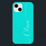 Turquoise White Elegant Calligraphy Script Name Case-Mate iPhone 14 Case<br><div class="desc">Turquoise Elegant White Calligraphy Script Custom Personalized Name iPhone 14 Smart Phone Cases features a modern and trendy simple and stylish design with your personalized name in elegant hand written calligraphy script typography on a turquoise background. Designed by ©Evco Studio www.zazzle.com/store/evcostudio</div>