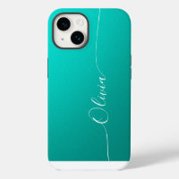 Turquoise White Elegant Calligraphy Script Name