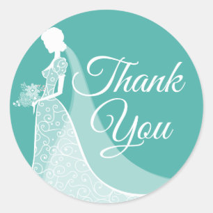 Turquoise White Elegant Lace Gown Bridal Shower Classic Round Sticker
