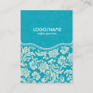 Turquoise & White Floral Damasks 2-Customized Business Card