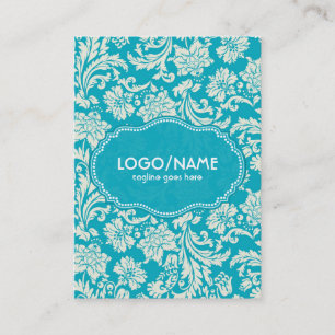 Turquoise & White Floral Damasks-Customized Business Card