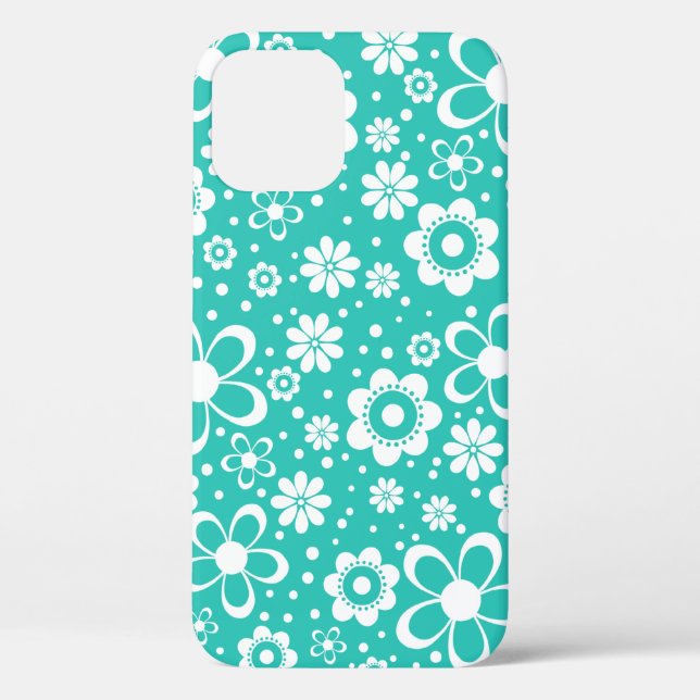 Turquoise White Floral Flower Case-Mate iPhone Case (Back)