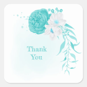 turquoise white floral wedding square sticker
