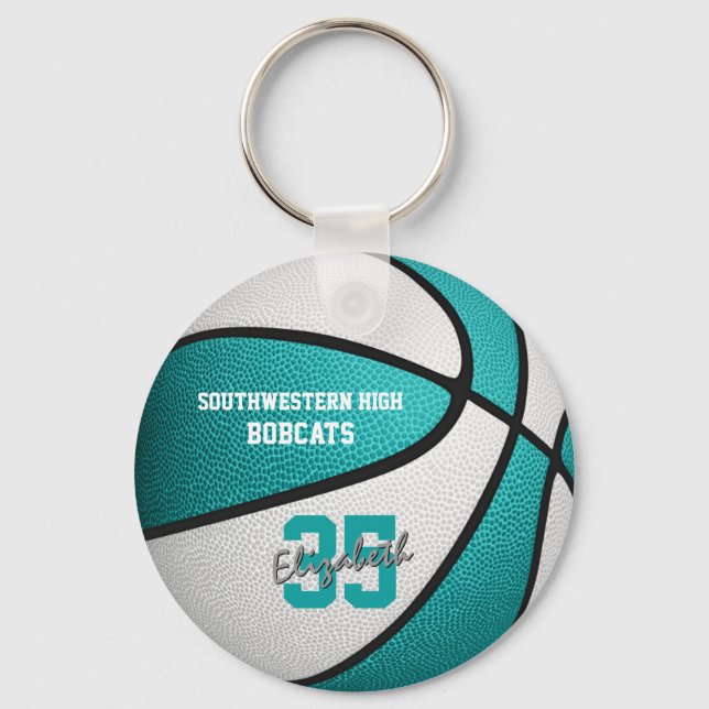 turquoise white girls basketball sports gifts keychain (Front)