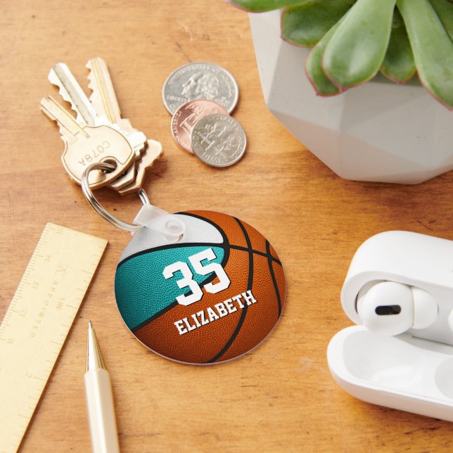 turquoise white girls sports realistic basketball keychain (Desk)