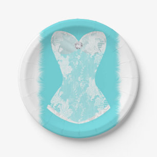 Turquoise & White Glam Lingerie Shower Party Paper Plate