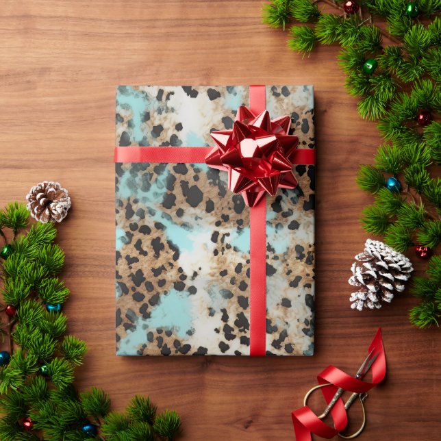 Turquoise White Gold Black Leopard Wrapping Paper (Holiday Gift)