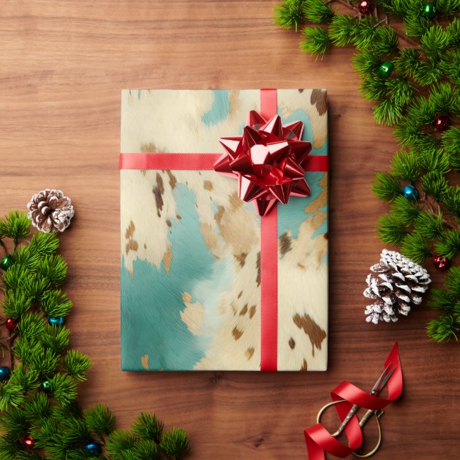 Turquoise White Gold Cowhide Wrapping Paper (Holiday Gift)