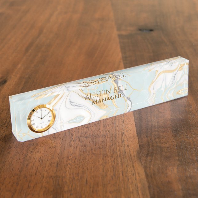 Turquoise White Gold Marble Personalized  Nameplate (Side)