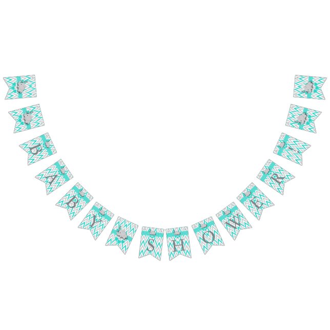 Turquoise, White Grey Elephant Baby Shower Bunting Flags (All)